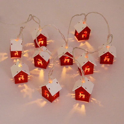 Christmas Wooden House LED String Light Xmas Tree Hanging Ornament 2024 Christmas Decoration For Home Kids New Year Gift Navidad