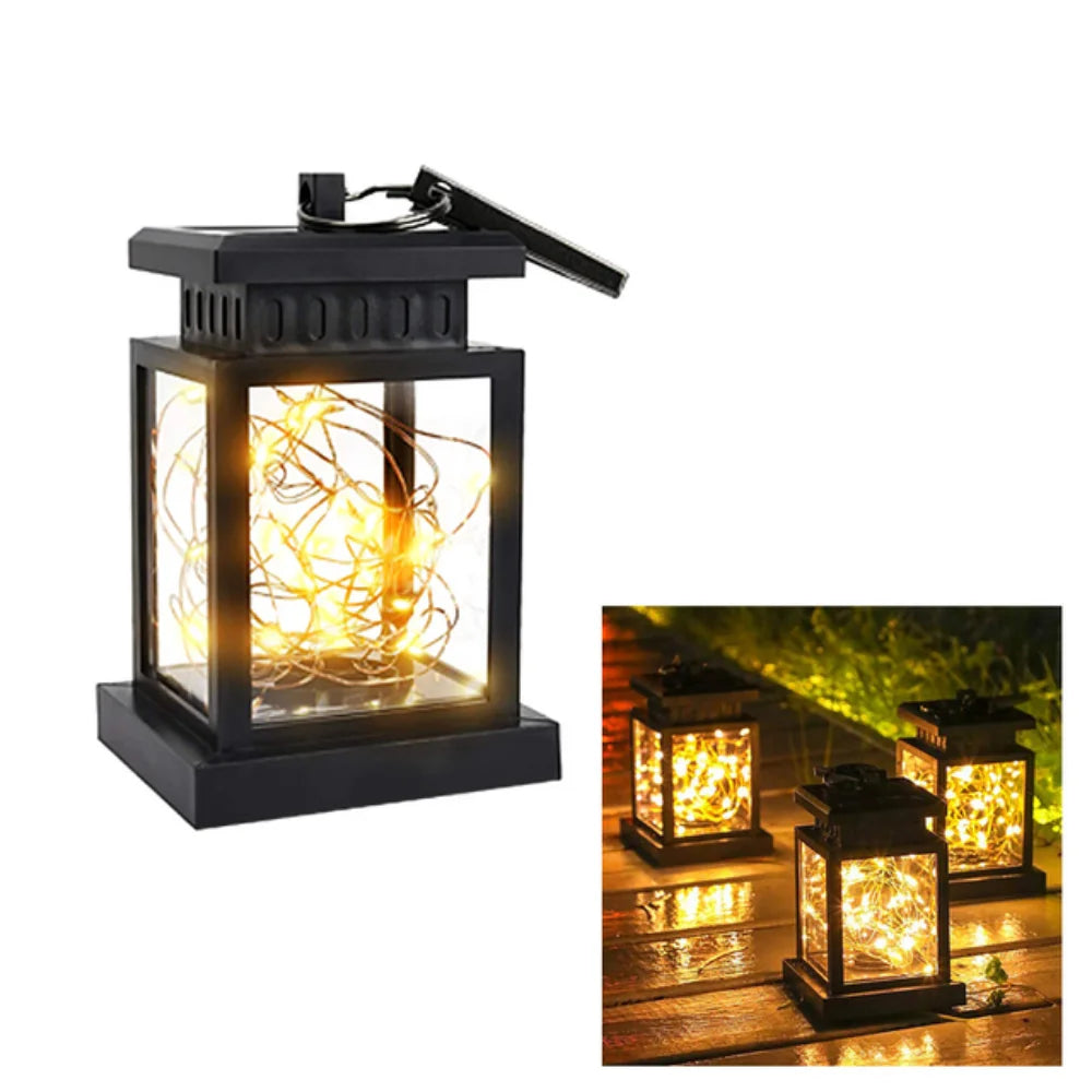 LED Retro Flickering Hanging Lantern Candle Bright Pathway Decoration Outdoor Palace Light Solar Lamp Waterproof Yard Garden