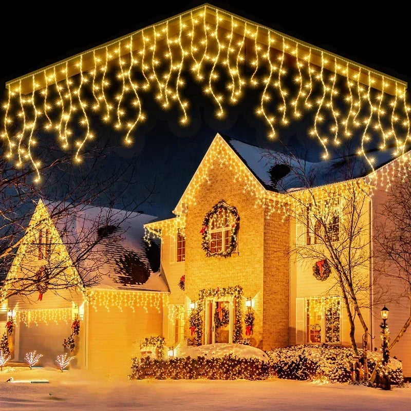 4M Christmas Garland LED Curtain Icicle String lights Faiy Light Droop 0.4-0.6m Xmas Garden Street Outdoor Decorative Lighting