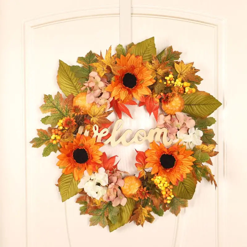 Fall Wreaths Pumpkin Berry Maple Leaf Artificial Wreath Harvest Autumn Door Wreath Christmas Halloween Thanksgiving Home Decor