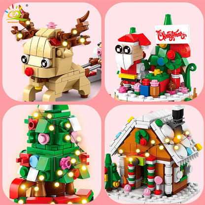 HUIQIBAO 6IN1 Christmas Elk Deer Santa Claus Building Blocks City Snow House Xmas Tree Bricks Set Toys for Children Kids Gift