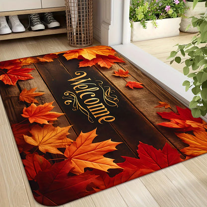 Autumn Maple Leaves Welcome Doormat Home Decor Living Room Bedroom Kitchen Laundry Entrance Non-slip Rug Thanksgiving Decoration