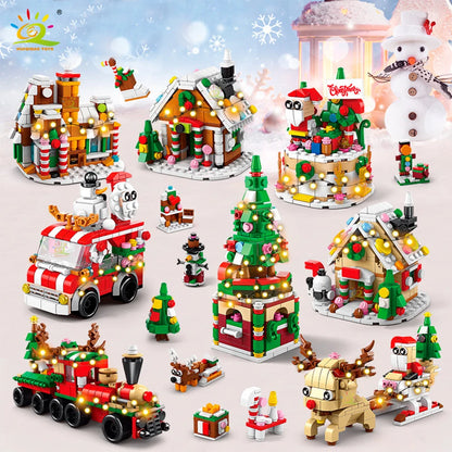 HUIQIBAO 6IN1 Christmas Elk Deer Santa Claus Building Blocks City Snow House Xmas Tree Bricks Set Toys for Children Kids Gift