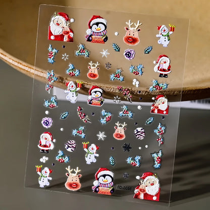 Christmas 5D Embossed Snowman Snowflakes Nail Art Stickers 8*10cm Cartoon Santa Claus Elk Christmas Decal DIY Manicure Decals &*