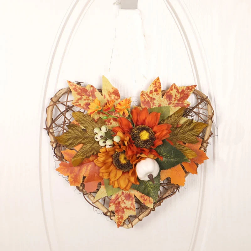 Fall Wreaths for Front Door Autumn Wreath with Pumpkin Maple Leaves Halloween Thanksgiving Harvest Festival Home Decoration ﻿