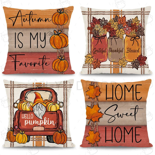 Festive Autumn Pumpkin Pillow Cover Vintage Autumn Pumpkin Truck Maple Leaf Sofa Cushion Home Thanksgiving Decor 18x18 Inches