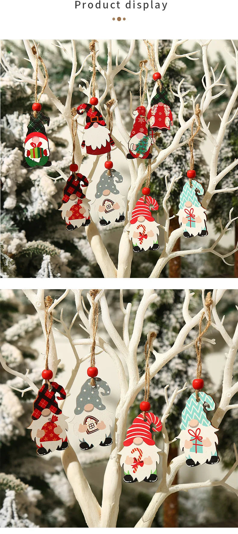 9/12pcs Christmas Dwarf Wooden Pendant Tree Hanging Ornaments New Year 2024 Christmas Gift Decorations Noel Home Decor