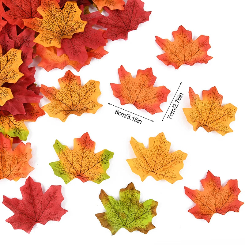 50/200Pcs Artificial Maple Leaves Autumn Silk Fall Leaf For Thanksgiving Halloween Christmas Home Decoration Wedding Party Craft