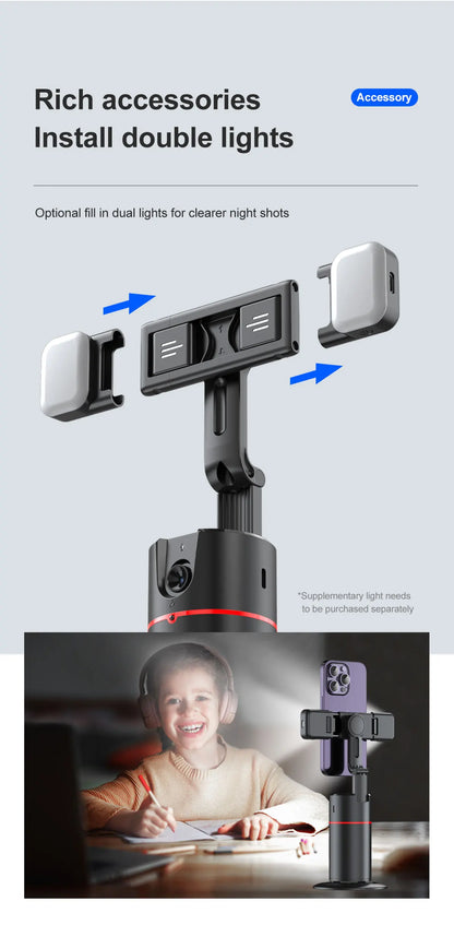 Phone Stabilizer Smart Facial Tracking Detachable Phone Clip with Fill Light Desktop Phone Stand Wireless Selfie Stick Tripod