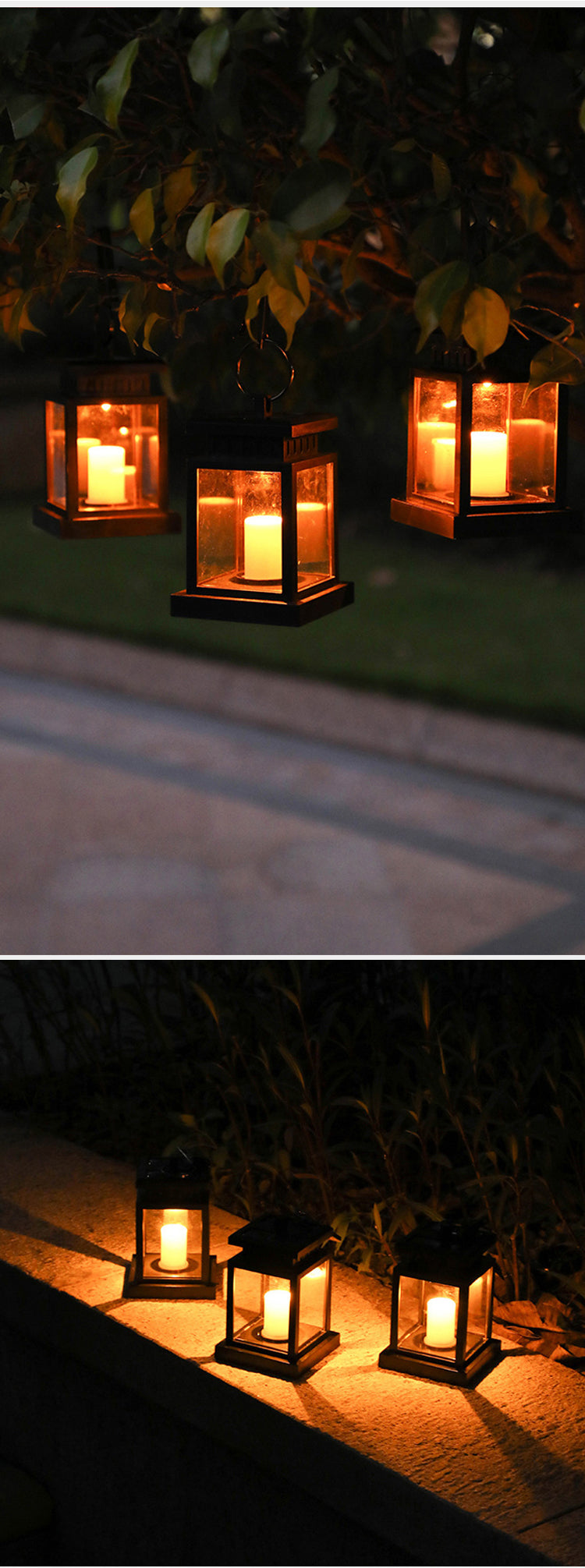 LED Retro Flickering Hanging Lantern Candle Bright Pathway Decoration Outdoor Palace Light Solar Lamp Waterproof Yard Garden