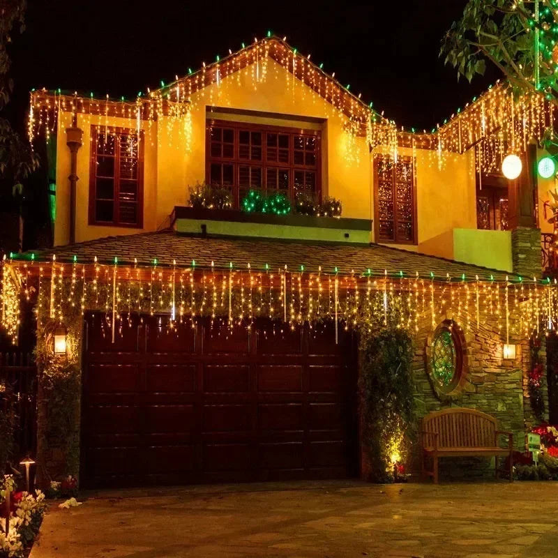 4M Christmas Garland LED Curtain Icicle String lights Faiy Light Droop 0.4-0.6m Xmas Garden Street Outdoor Decorative Lighting