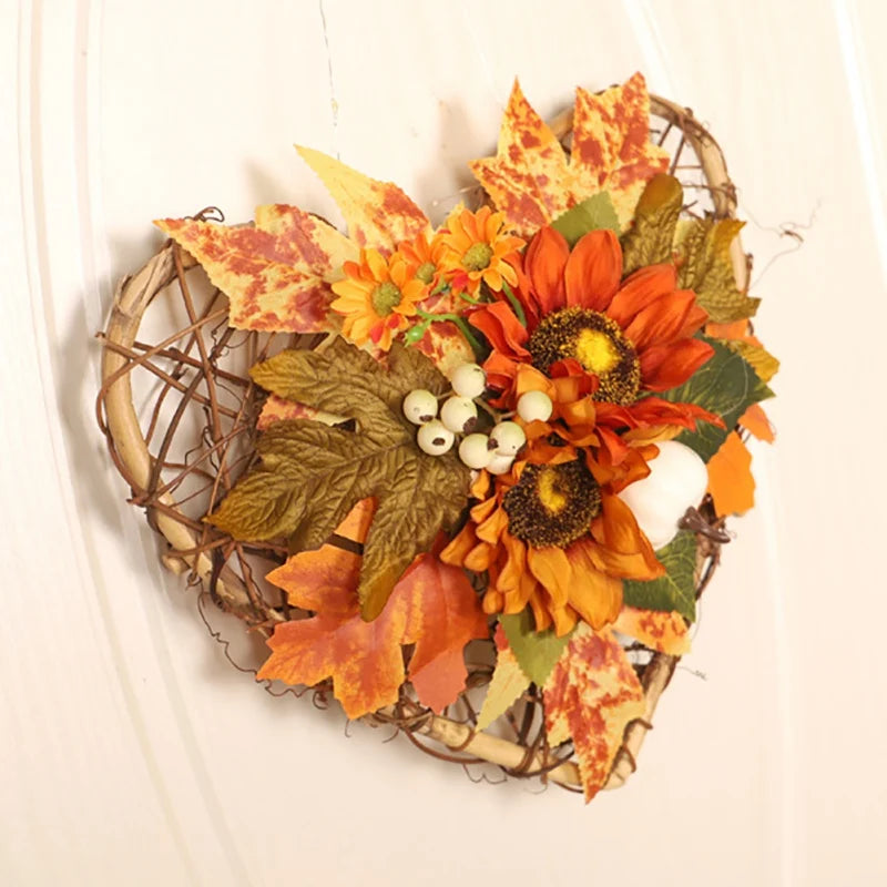 Fall Wreaths for Front Door Autumn Wreath with Pumpkin Maple Leaves Halloween Thanksgiving Harvest Festival Home Decoration ﻿