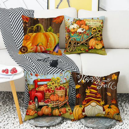 New Fall Thanksgiving Decorative Pillow Cover 45x45cm Couch Cushion Cover Pumpkin Squirrel Print Pillowcase Holiday Decorations