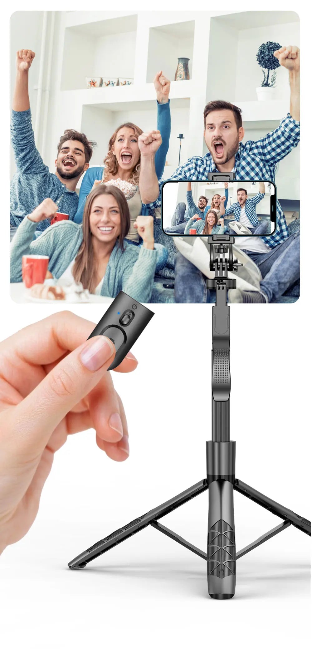 Phone Stabilizer Smart Facial Tracking Detachable Phone Clip with Fill Light Desktop Phone Stand Wireless Selfie Stick Tripod