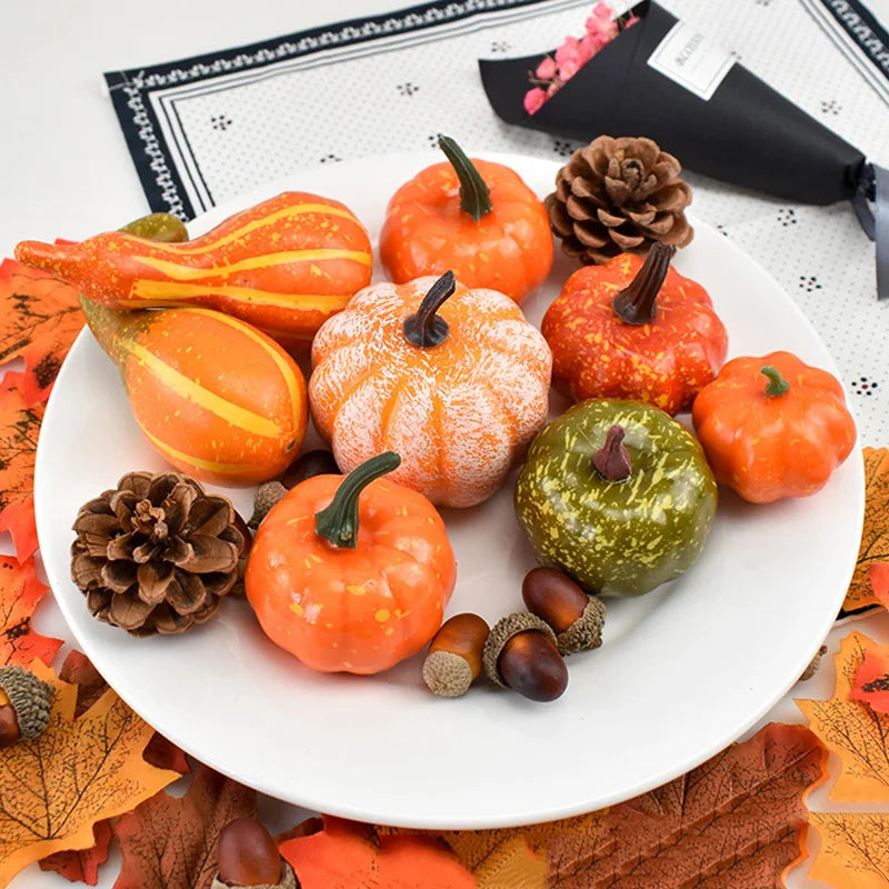 1 Set Fall Harvest Decor Props Artificial Mini Pumpkin Gourd Acorn Berries Maple Leaf Party Holiday DIY Decorations