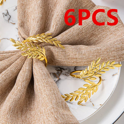 Gold Wheat Napkin Rings Metal Leaf Napkin Holder for Harvest Festival Fall Thanksgiving Dinner Table Decoration 6PCS