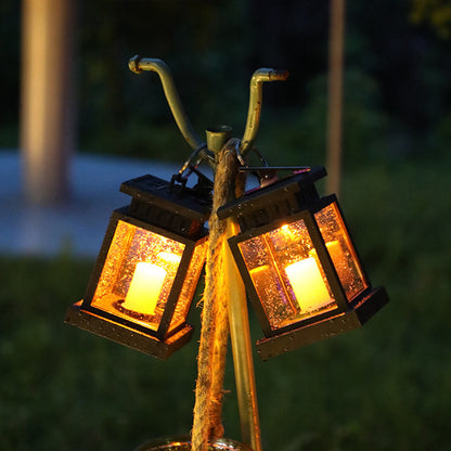 LED Retro Flickering Hanging Lantern Candle Bright Pathway Decoration Outdoor Palace Light Solar Lamp Waterproof Yard Garden