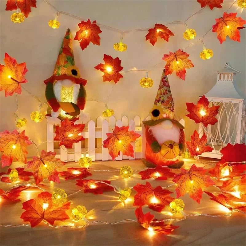 Artificial Maple Leaves Led Light String Pumpkin Autumn Garland Fairy Lights For Thanksgiving Party DIY Wedding Home Decor