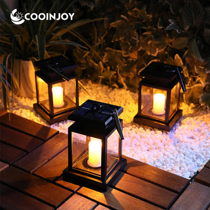 LED Retro Flickering Hanging Lantern Candle Bright Pathway Decoration Outdoor Palace Light Solar Lamp Waterproof Yard Garden