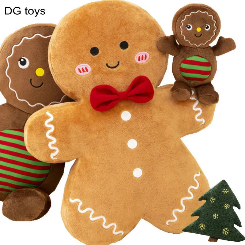 Ginger Bread Plush Toy Stuffed Caramel Chocolate Gingerbread  Cushion Christmas Tree House Bow Ring Decor Xmas Deer