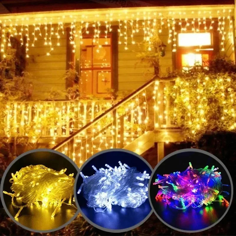 4M Christmas Garland LED Curtain Icicle String lights Faiy Light Droop 0.4-0.6m Xmas Garden Street Outdoor Decorative Lighting