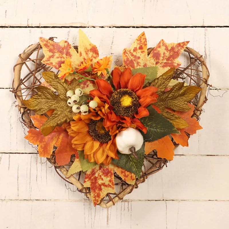 Fall Wreaths for Front Door Autumn Wreath with Pumpkin Maple Leaves Halloween Thanksgiving Harvest Festival Home Decoration ﻿