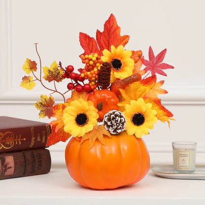 Autumn Harvest Artificial Pumpkin Sunflower Ornament Realistic Flower Simulation Decoration Party Fall Home Window Decor Props