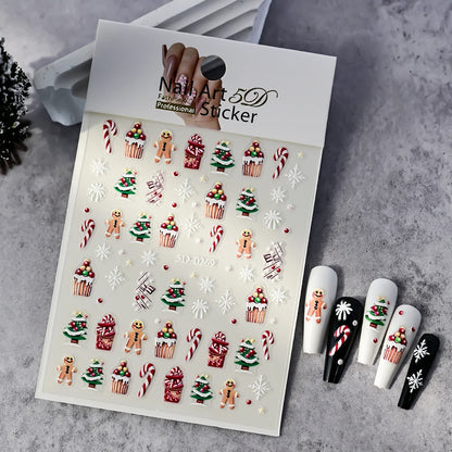 Christmas 5D Embossed Snowman Snowflakes Nail Art Stickers 8*10cm Cartoon Santa Claus Elk Christmas Decal DIY Manicure Decals &*