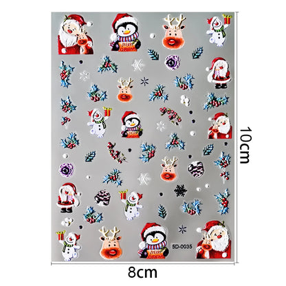 Christmas 5D Embossed Snowman Snowflakes Nail Art Stickers 8*10cm Cartoon Santa Claus Elk Christmas Decal DIY Manicure Decals &*