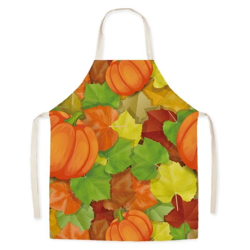 Thanksgiving Day Kitchen Apron Golden Maple Leaves Printed Sleeveless Cotton Linen Aprons for Men Women Home Cleaning Tools