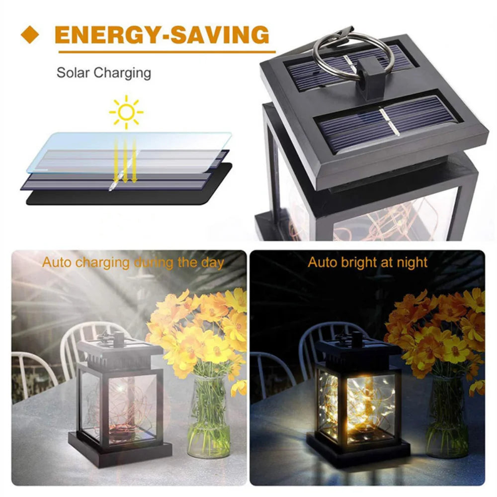 LED Retro Flickering Hanging Lantern Candle Bright Pathway Decoration Outdoor Palace Light Solar Lamp Waterproof Yard Garden