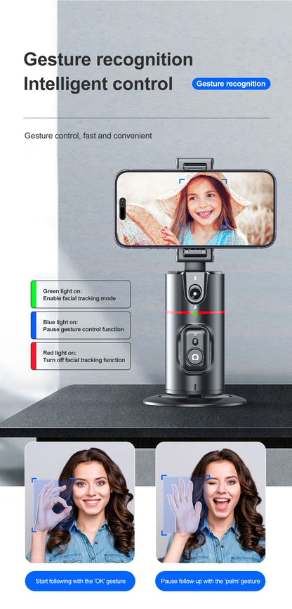 Phone Stabilizer Smart Facial Tracking Detachable Phone Clip with Fill Light Desktop Phone Stand Wireless Selfie Stick Tripod