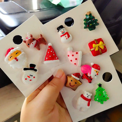 Rinhoo New Year Xmas Brooch Sets for Women Kids Cute Santa Claus Elk Crutch Gift Box Hat Tree Glove Star Bear Christmas Jewelry