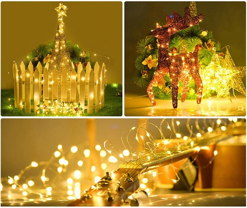 10M 5M 3M 2M Copper Wire LED Tinsel Garland Battery Powered Fairy LED String Lights for Holiday Christmas Wedding Party Decor