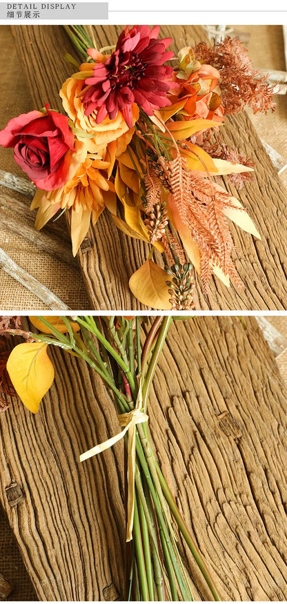 Yannew Boho Terracotta Bouquets Room Decor DIY Silk Artificial Flower Bridal Bouquet for Rustic Wedding Home Floral Centerpieces