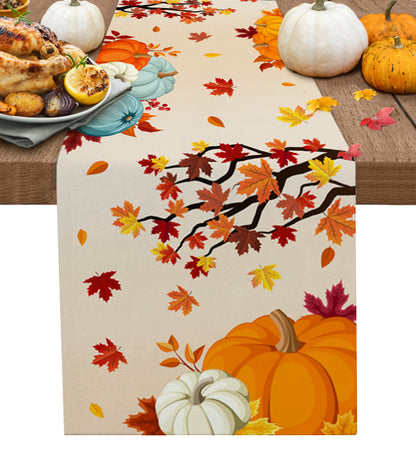 Thanksgiving Table Runner Pumpkin Maple Leaf Wedding Decoration Anti-stain Table Runner for Dining Table Christmas Decorations