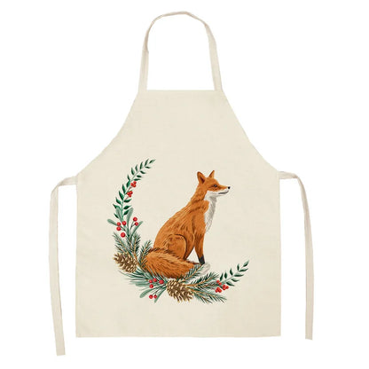 1Pcs Cute Fox Cat Pattern Apron Women Men Kids Waterproof Cooking Oil-proof Kitchen Cooking Bib Aprons Cotton Linen Home Textile