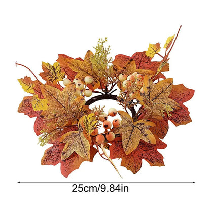 Autumn Thanksgiving Candle Ring  Maple Leaves 9.8Inch Faux Kitchen Cabinet Farmhouse Style For Festival Holiday Party