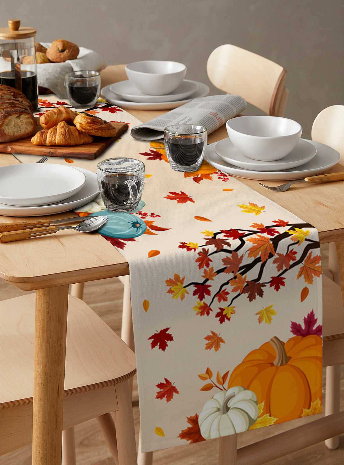 Thanksgiving Table Runner Pumpkin Maple Leaf Wedding Decoration Anti-stain Table Runner for Dining Table Christmas Decorations