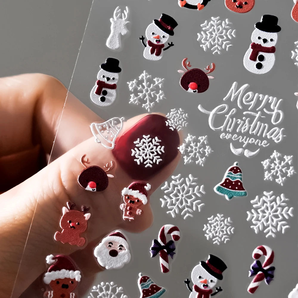 Christmas 5D Embossed Snowman Snowflakes Nail Art Stickers 8*10cm Cartoon Santa Claus Elk Christmas Decal DIY Manicure Decals &*