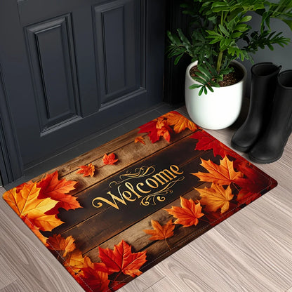 Autumn Maple Leaves Welcome Doormat Home Decor Living Room Bedroom Kitchen Laundry Entrance Non-slip Rug Thanksgiving Decoration