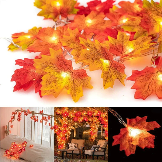 Artificial Maple Leaves Led Light String Pumpkin Autumn Garland Fairy Lights For Thanksgiving Party DIY Wedding Home Decor