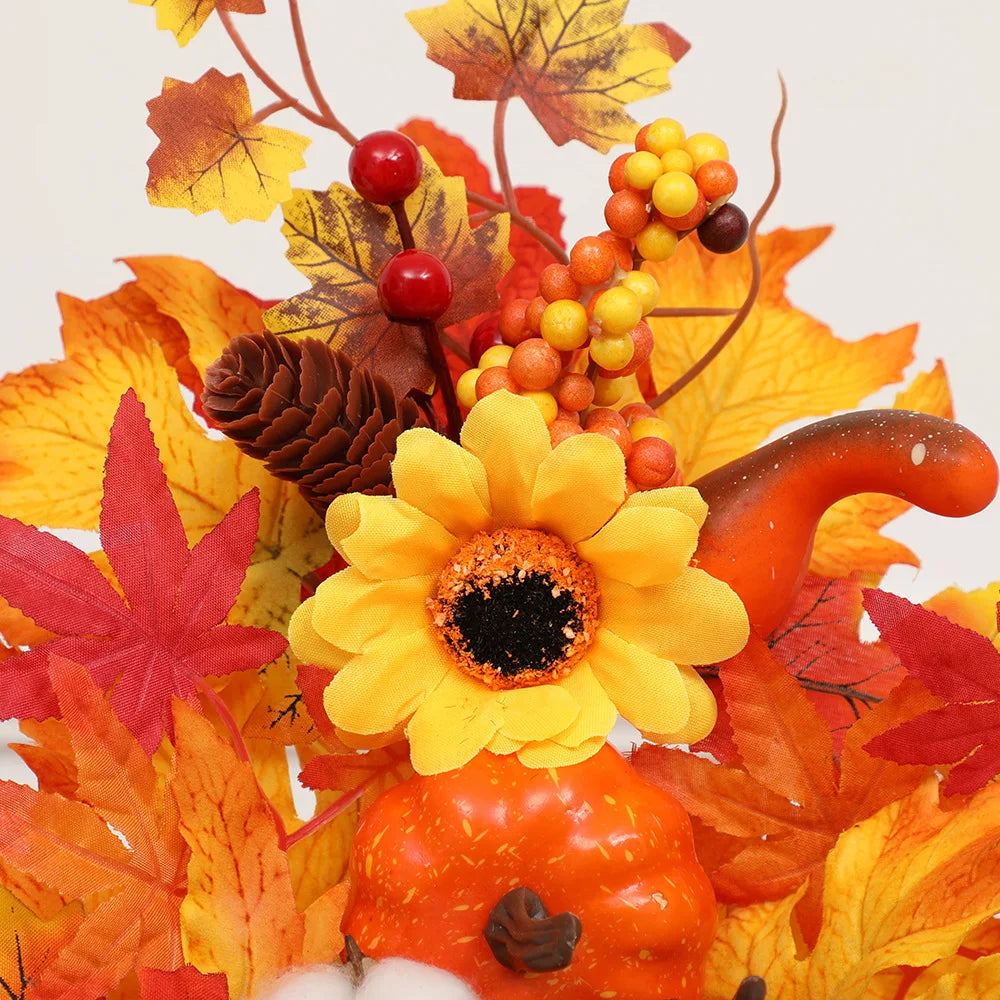 Autumn Harvest Artificial Pumpkin Sunflower Ornament Realistic Flower Simulation Decoration Party Fall Home Window Decor Props