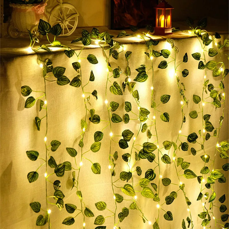 Flower Green Leaf String Lights Artificial Vine Fairy Lights Battery Powered Christmas Tree Garland Light for Weeding Home Decor