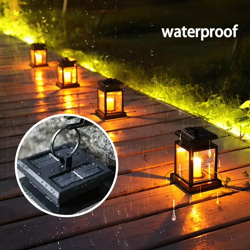 LED Retro Flickering Hanging Lantern Candle Bright Pathway Decoration Outdoor Palace Light Solar Lamp Waterproof Yard Garden